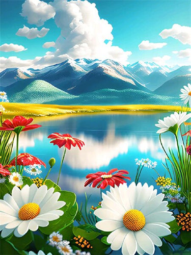 Diamond Painting - Bloemen tussen de Bergen
