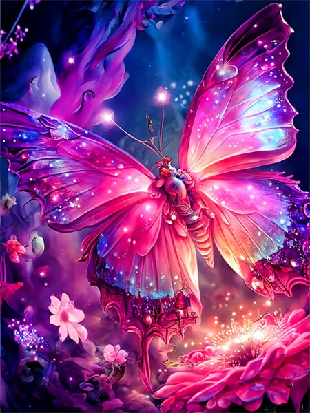 Diamond Painting - Roze vliegende vlinder