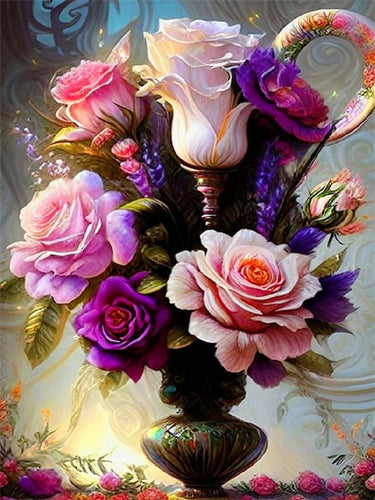 Diamond Painting - Paarse en Roze Rozen