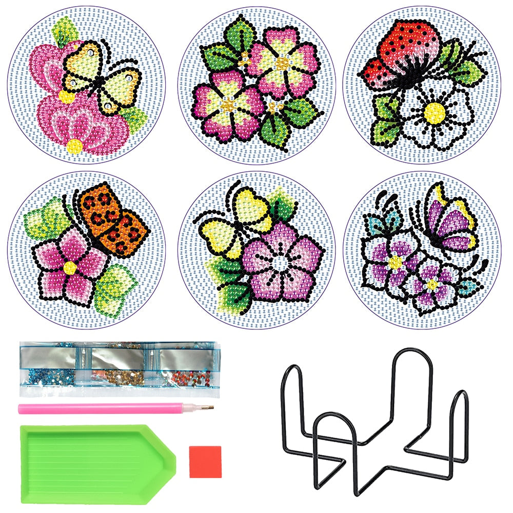 Diamond Painting - Vlinders & Bloemen Onderzetters