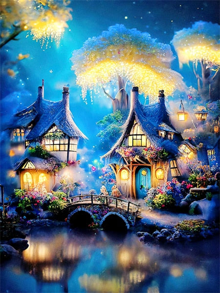 Diamond Painting - Huisjes met Brug