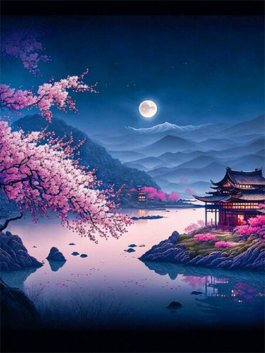 Diamond Painting - Japanse Tempel in de Nacht