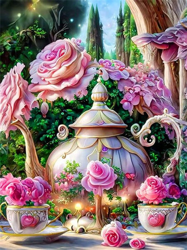 Diamond Painting - Grote Theepot met Rozen