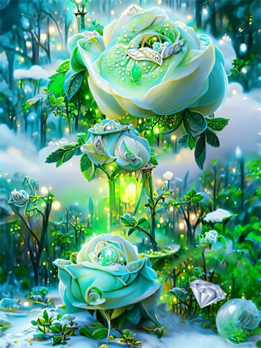 Diamond Painting - Groene Rozen