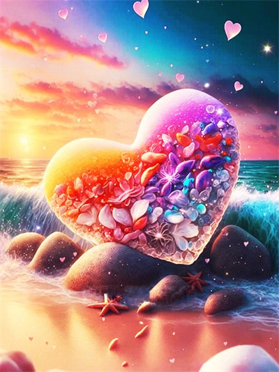 Diamond Painting - Regenboog Hart in de Zee