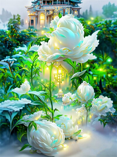 Diamond Painting - Witte Bloemen Tuin
