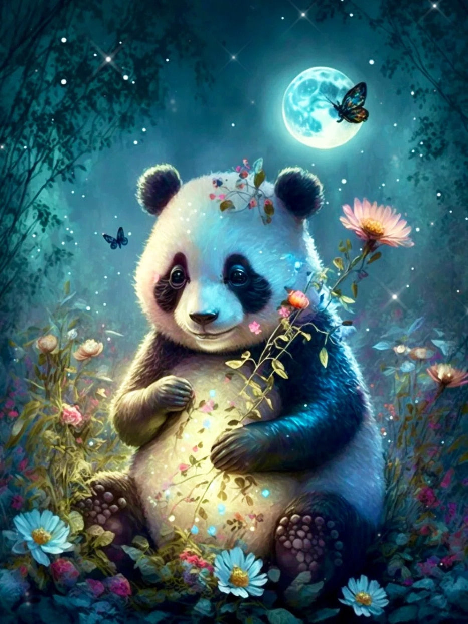Diamond Painting - Panda in de Nacht