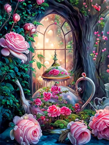 Diamond Painting - Theepot bij het Raam