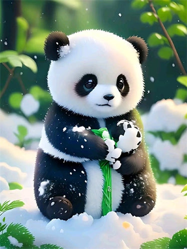 Diamond Painting - Kleine Panda in de Sneeuw