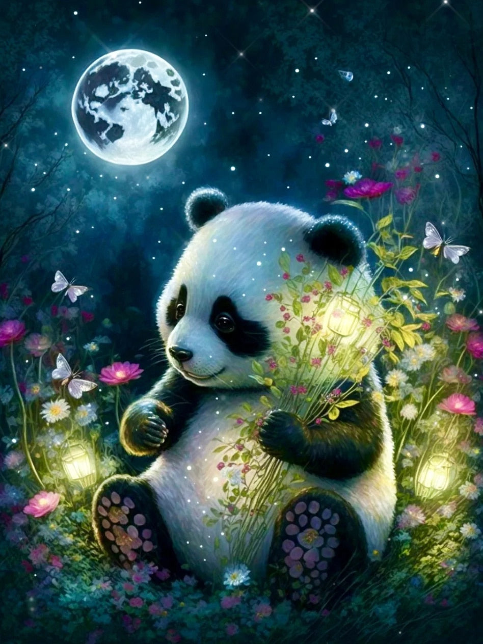Diamond Painting - Kleine Panda in de Nacht