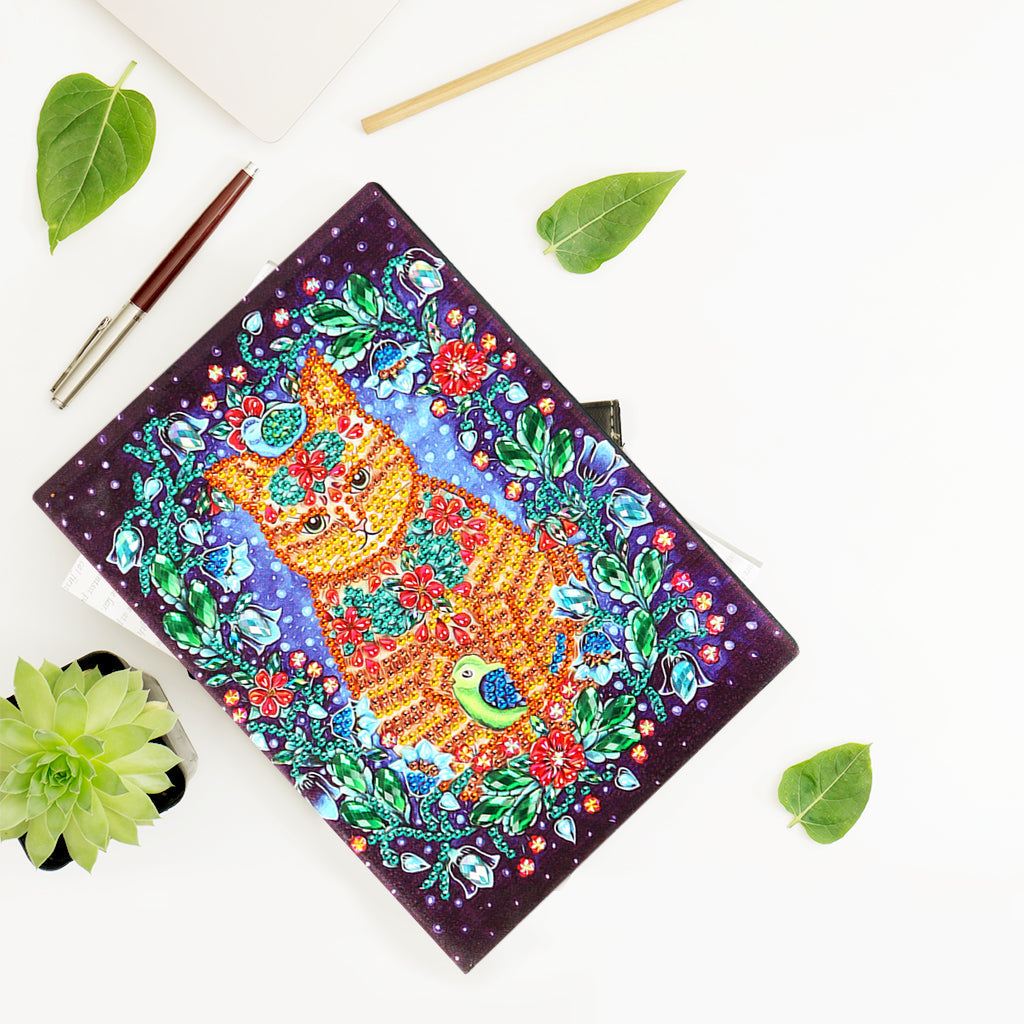 Diamond Painting Notebook - Cat with Flowers