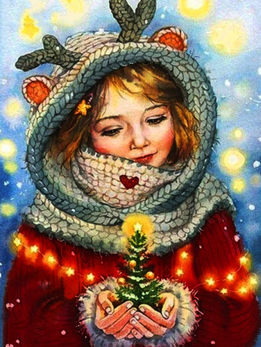 Diamond Painting - Meisje met Kerstboom 
