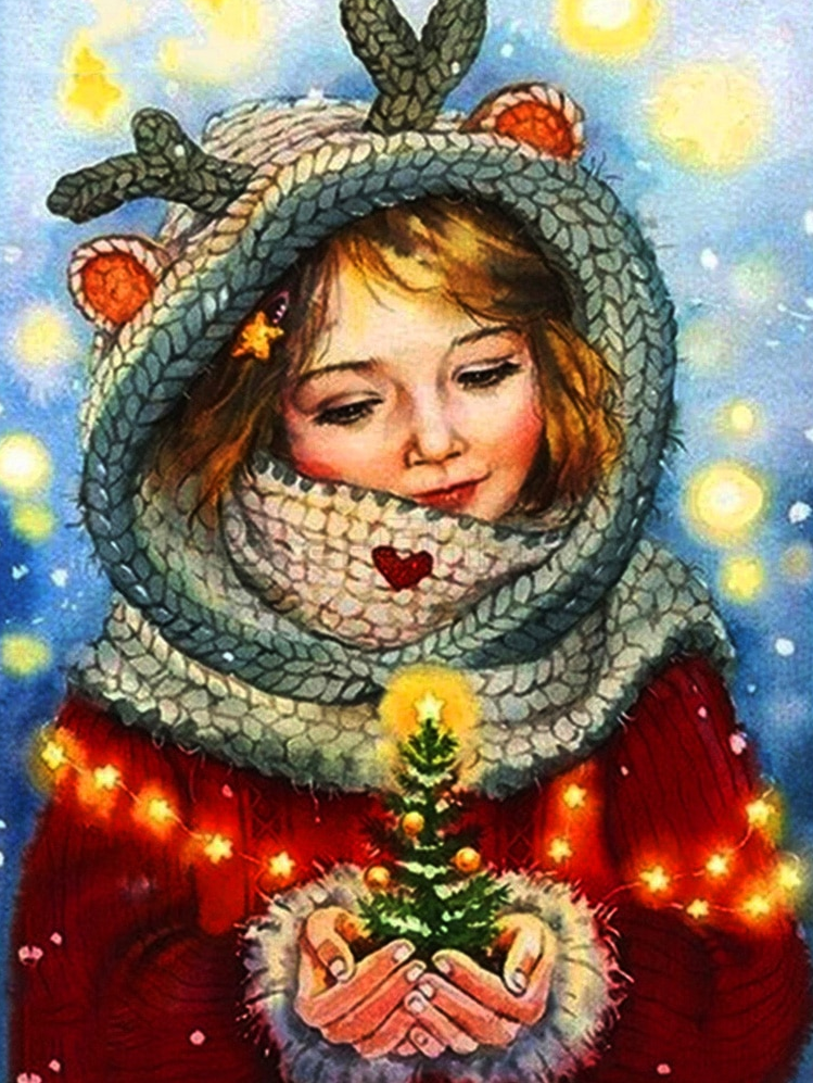 Diamond Painting - Meisje met Kerstboom 