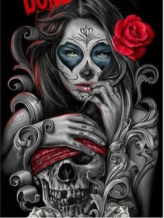 Diamond Painting - Vrouw met Skull - Diamond Paradijs