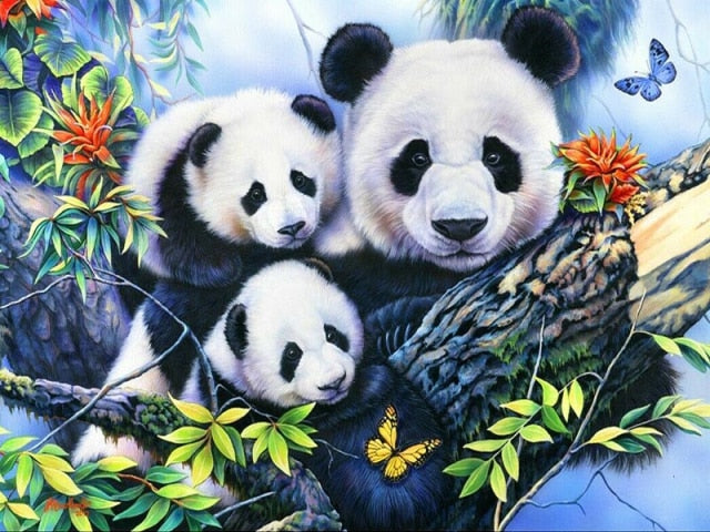 Diamond Painting - Panda met Babypanda's - Diamond Paradijs