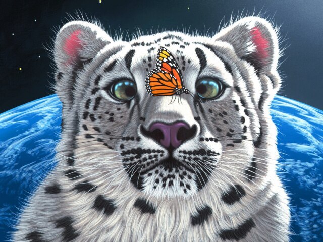 Witte Tijger met Vlinder - Diamond Paradijs