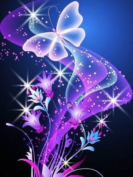 Diamond Painting - Neon Vlinder met Bloemen - Diamond Paradijs