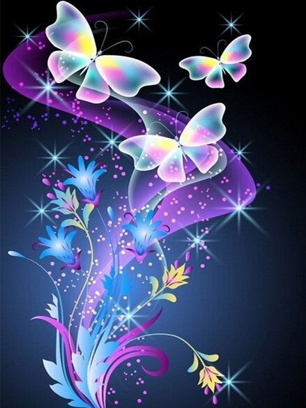 Diamond Painting - Neon Vlinders met Bloemen - Diamond Paradijs