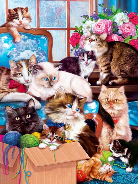 Diamond Painting - Katten in de Huiskamer - Diamond Paradijs