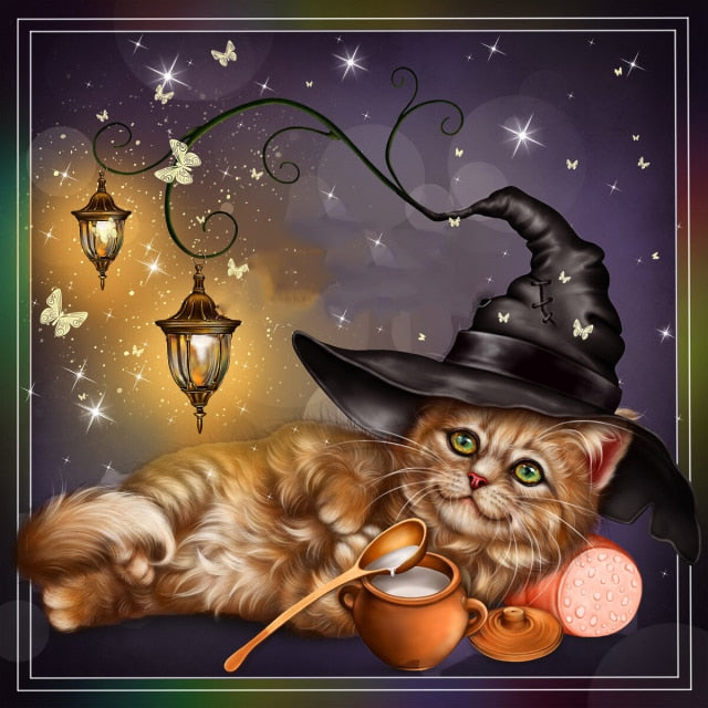 Diamond Painting - Liggende Halloween Kat - Diamond Paradijs