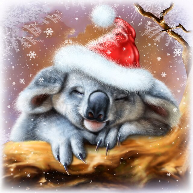 Diamond Painting - Koala met Kerstmuts - Diamond Paradijs