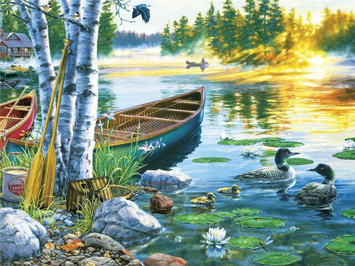 Diamond Painting - Boot aan Meer - Diamond Paradijs