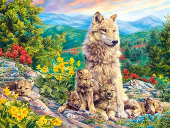 Wolf met Welpjes - Diamond Painting